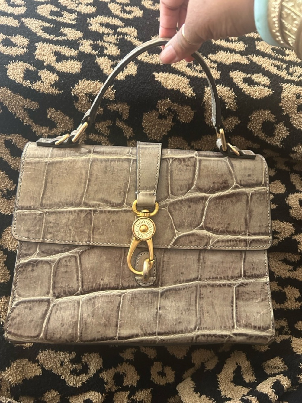 Dooney &  Bourke Top-Handle Croc Embossed Satchel in Grey with Gold Hardware